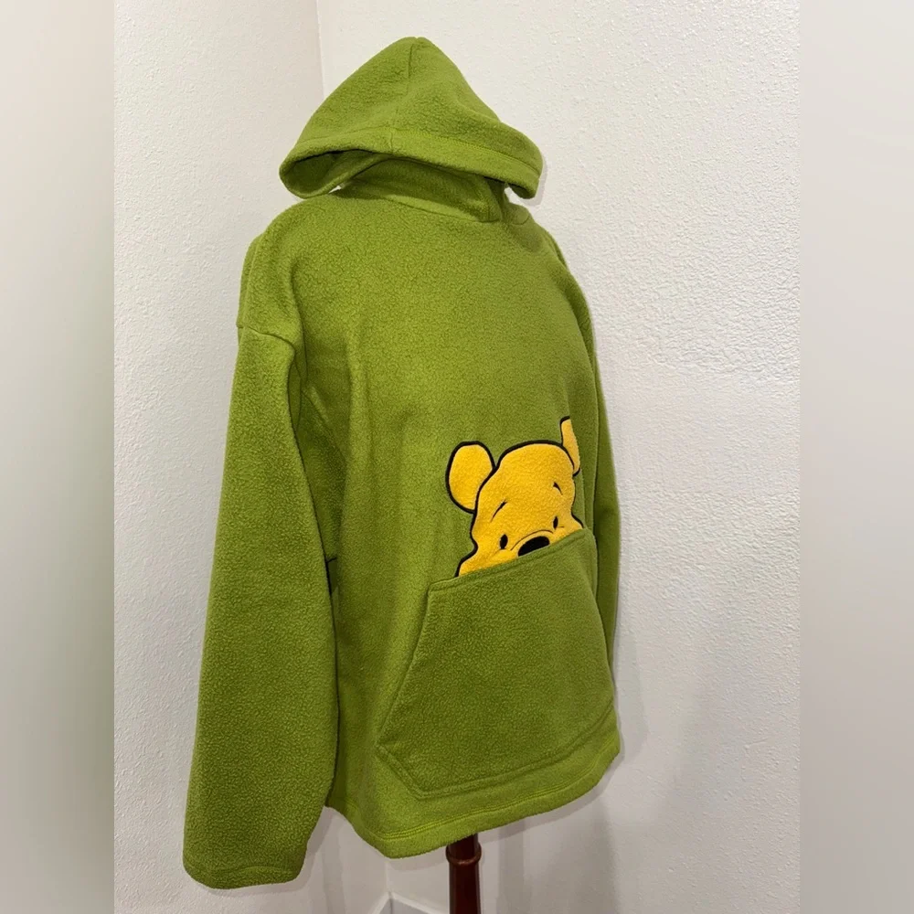 Vintage Winnie The Pooh Green With Yellow Fleece Pullover Hoodie Size Medium